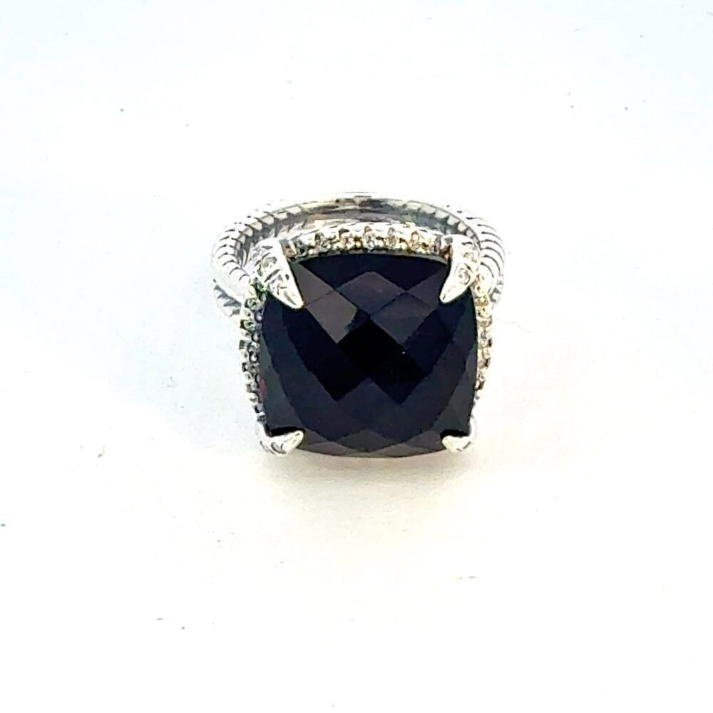 David Yurman Amethyst Stone Ring Size 6.5, 14 mm Sterling Silver Estate DY644